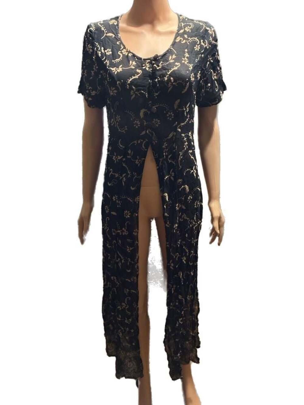 Phool Vintage Rayon Floral Print Button-Front Midi Dress